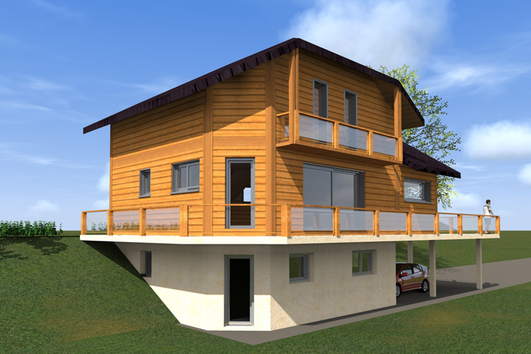 perspective 3D maison ossature bois